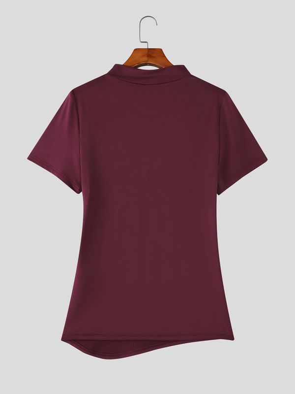Men's Avant Garde Darkwear Harness Strap Asymmetrical Mock Neck Short Sleeve T-shirt SKUL64161
