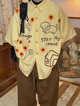 Men's Fun Print Striped Short Sleeve Shirt SKUL35365