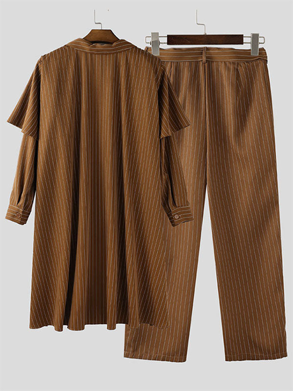 Men's Cape Patchwork Striped Two Pieces Outfit SKUL31937