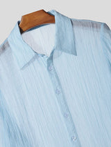 Men's Wrinkled Textured Sheer Long Sleeve Shirt SKUL41763