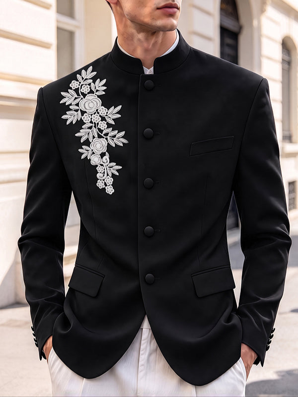 [Pre-order] Men's Neo-Chinese Chic Evening Gala Floral Print Mandarin Collar Single-Breasted Blazer SKUL88514