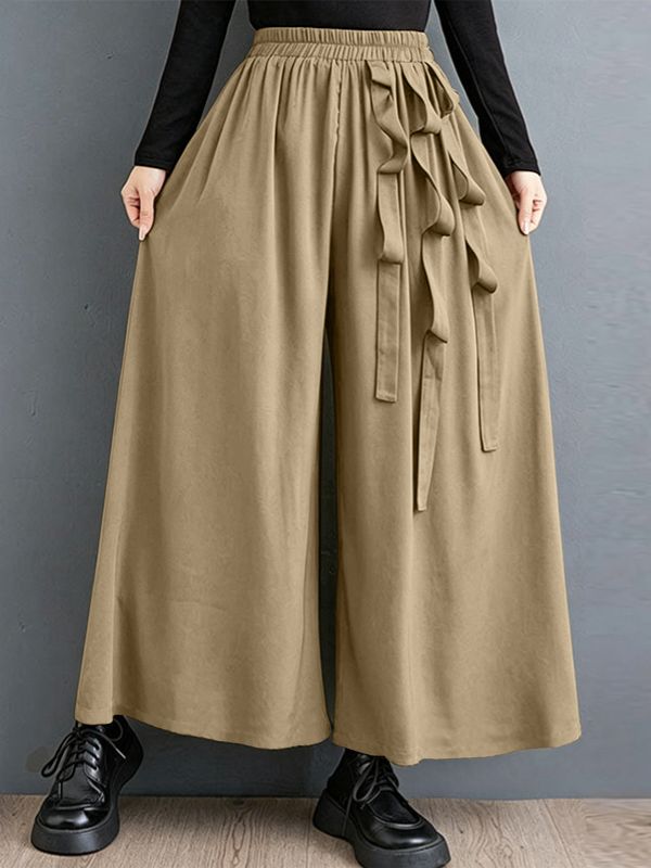 Men's Japanese Harajuku Side Ribbon Tie-Knot Pleated Extreme Wide-Leg Palazzo Pant SKUL66975