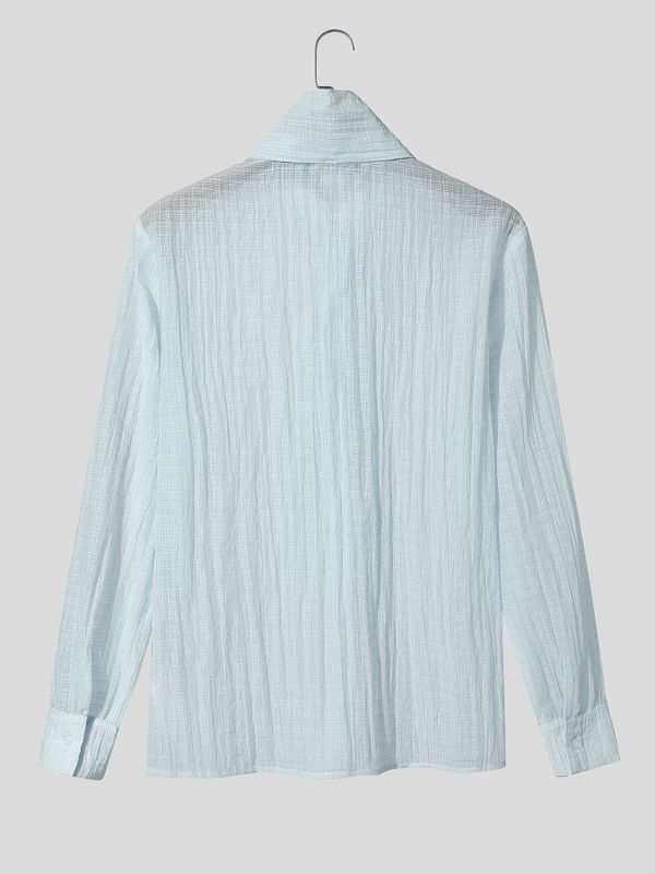 Men's Retro Party Integrated Ascot Scarf Crinkle Long Sleeve Shirt SKUL81103
