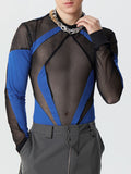 Mens Contrast Mesh Patchwork Long Sleeve Bodysuit SKUK39108