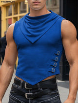 Men's Solid Color Textured Scarf Collar Tank SKUL47954