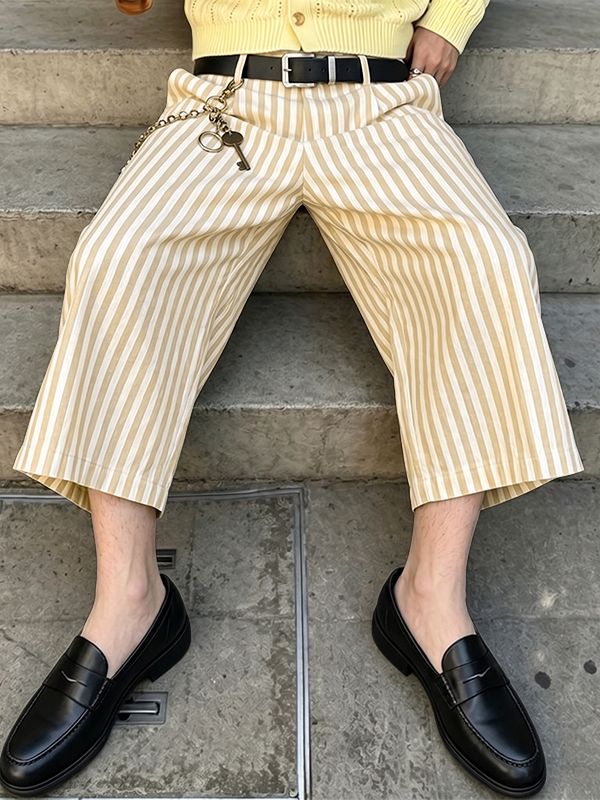 Men's Japanese Vintage Vertical Stripe High Waist Wide Leg Pant SKUL68470