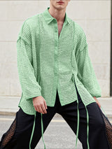 Men's Ribbon Patchwork Hollow Mesh Long Sleeve Shirt SKUL46178