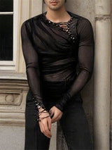 Men's Sheer Mesh Eyelet Long Sleeve T-Shirt SKUL24799