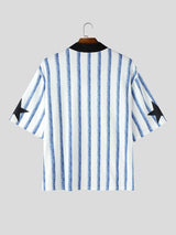 Men's American Streetwear Blokecore Striped Number Print Contrast Dropped Shoulder Short Sleeve Shirt SKUL69691