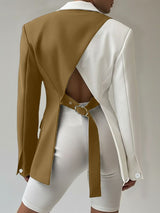 Men's Back Hollow Color Block Casual Long Sleeve Blazer SKUL39014