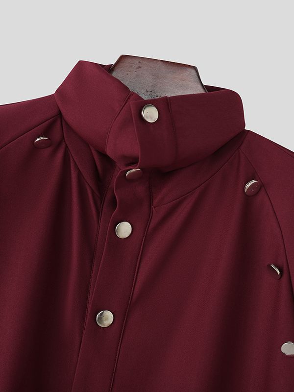 Men's Deconstructed Metal Buckle High Neck Long Sleeve T-shirt SKUL42254