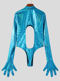 Mens Print Cutout Long Sleeve Gloves Bodysuit SKUJ94981