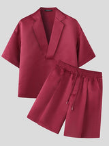 Men's Solid Color V Neck Casual Two Pieces Outfit SKUL50049