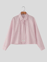 Men's Striped Tie Cropped Long Sleeve Shirt SKUL47902