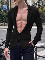 Men's Solid Color Slim Fit Long Sleeve Shirt SKUL24816