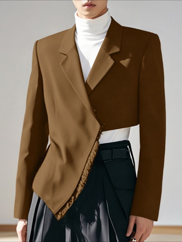 Men's Tassel Patchwork Asymmetric Hem Blazer SKUL43713
