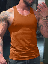 Men's Basic Athletic Muscle Fit Solid Color U-Neck Tank SKUL71395