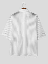 Men's Sheer Mesh Striped Short Sleeve Shirt SKUL55370