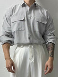 Mens Striped Double Pockets Long Sleeve Shirt SKUK53614
