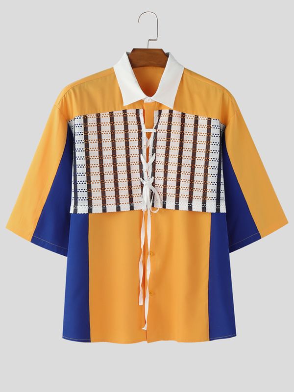 Men's Contrast Patchwork Striped Half Sleeve Shirt SKUL53239