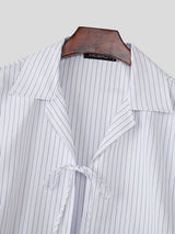 Men's Lace Up Patchwork Striped Short Sleeve Shirt SKUL39009