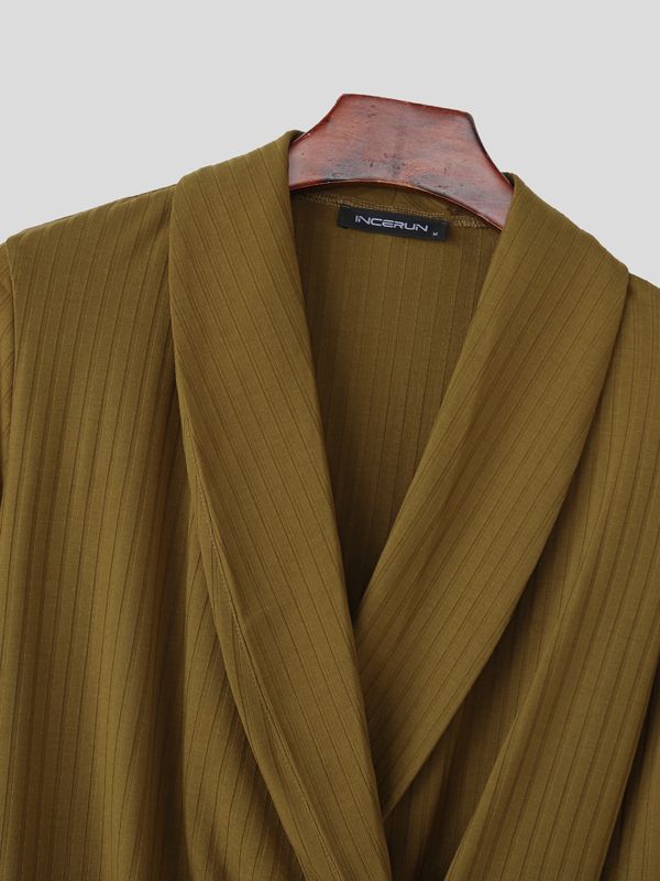 Men's Solid Color Asymmetric Placket Knit Long Sleeve T-shirt SKUL44008