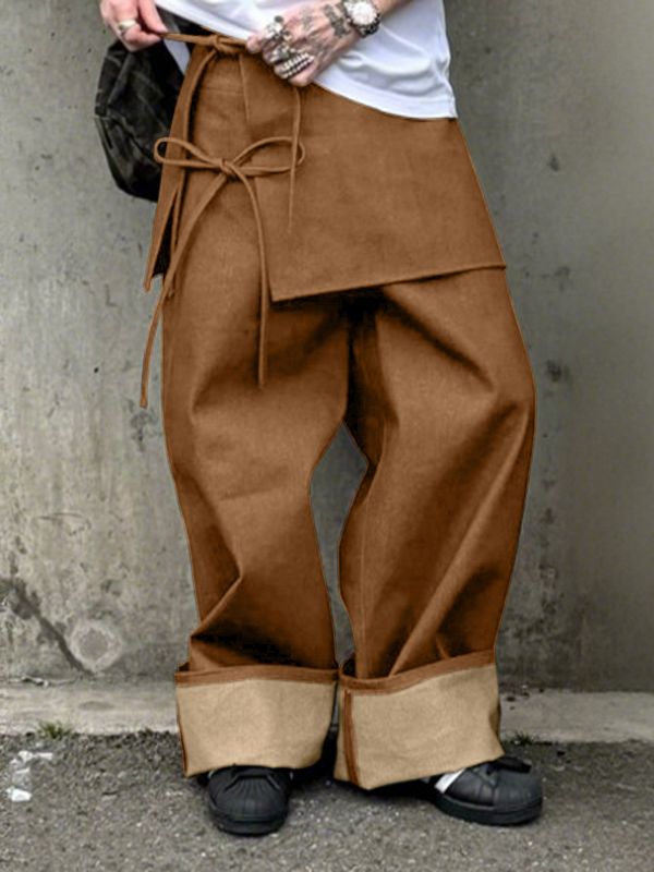 Men's Contrast Tie Rope Apron Style Loose Pant SKUL51261