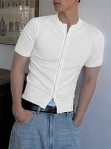 Men's Solid Color Knit Short Sleeve Shirt SKUL22811
