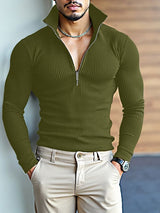 Men's Knitted Texture Half Zip Long Sleeve T Shirt SKUL35084