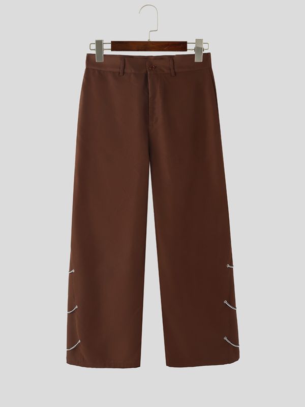 Men's Metal Chain Detail Loose Wide Leg Straight Long Pant SKUL53195