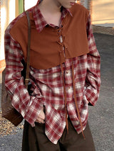 Men's Plaid Colorblock Faux Two-Piece Long Sleeve Shirt SKUL27296