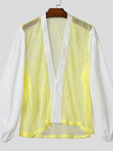 Men's Sheer Mesh Contrast Color Long Sleeve Shirt SKUL46095