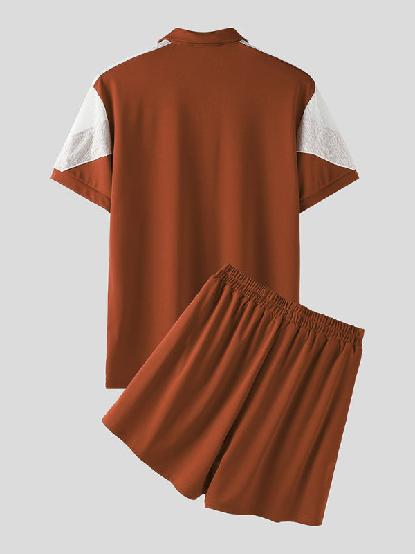 Mens Digital Print Color Block Two Pieces Outfit SKUL20296