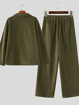 Men's Solid Color Fleece Loose Two Pieces Outfit SKUL38052