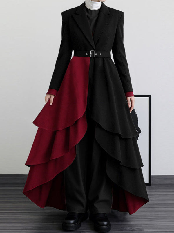 Men's Irregular Pleated Hem Color Block Long Sleeve Blazer SKUL36526