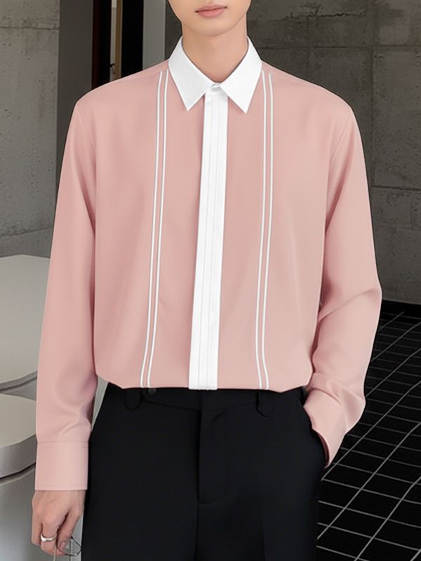 Men's Contrast Color Line Long Sleeve Shirt SKUL48853