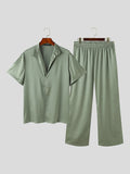 Mens Satin Solid Casual Two Pieces Outfits SKUK45265
