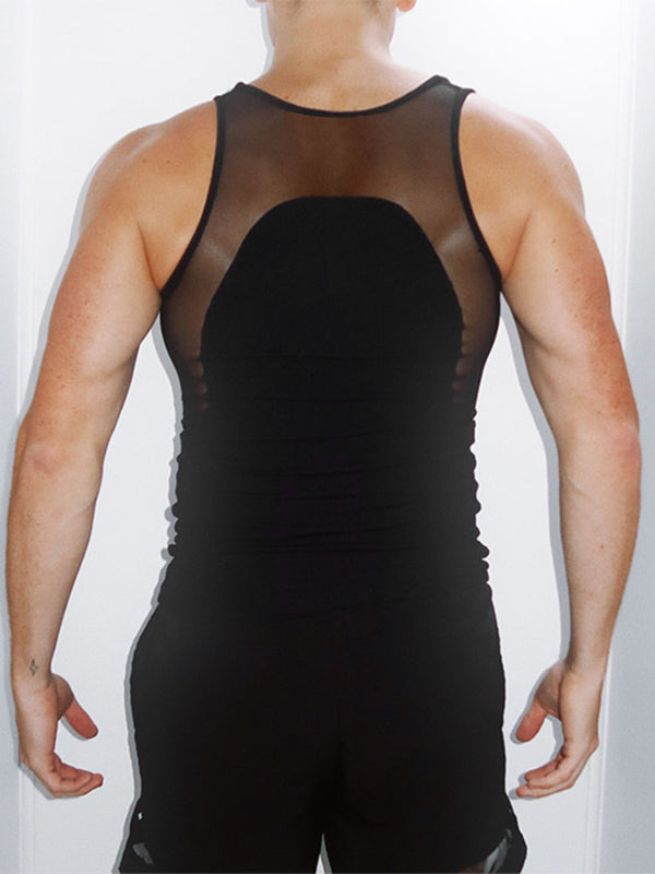 Men's Sheer Mesh Patchwork Two Pieces Outfit SKUL22474