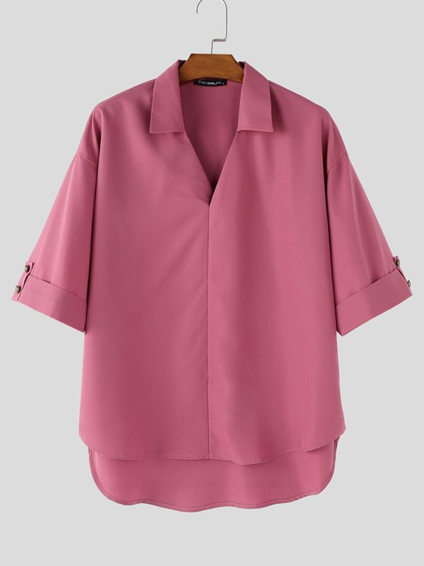 Men's Solid Color V Neck Half Sleeve Shirt SKUL58602