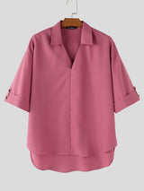 Men's Solid Color V Neck Half Sleeve Shirt SKUL58602