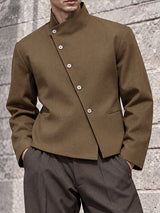 [Pre-order] Men's Neo-Chinese Chic Art Exhibition Asymmetric Diagonal Button Stand Collar Cropped Jacket SKUL88515