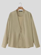 Men's Faux Two Pieces Casual Long Sleeve Shirt SKUL30779