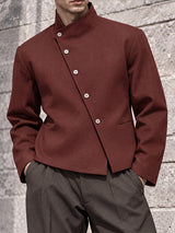 [Pre-order] Men's Neo-Chinese Chic Art Exhibition Asymmetric Diagonal Button Stand Collar Cropped Jacket SKUL88515