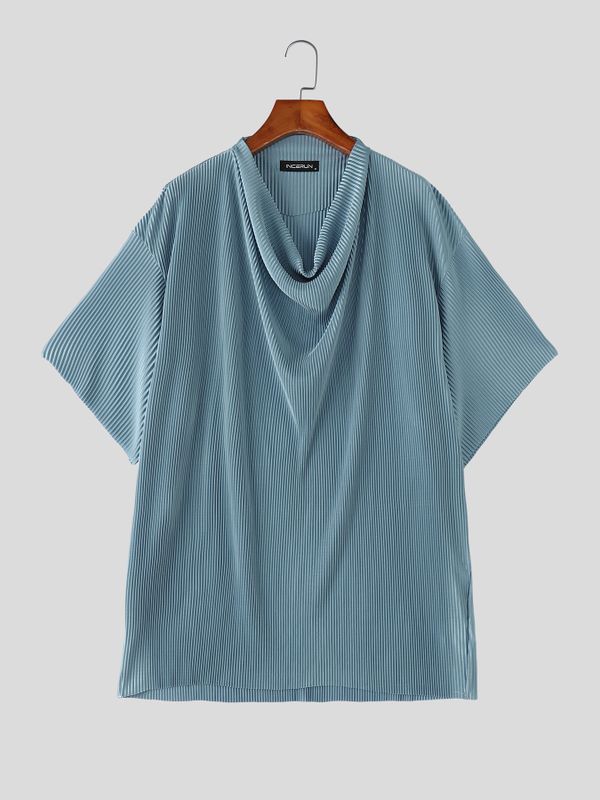 Men's Avant Garde Textured Draped Neck Short Sleeve Shirt SKUL61004