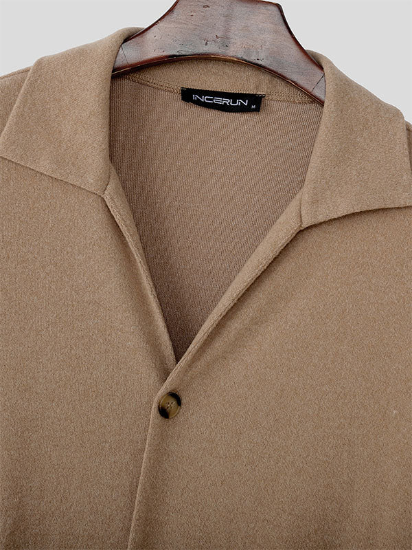 Men's Solid Knit Lapel Long Sleeve Cardigan SKUL28234