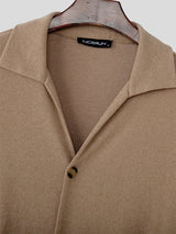 Men's Solid Knit Lapel Long Sleeve Cardigan SKUL28234