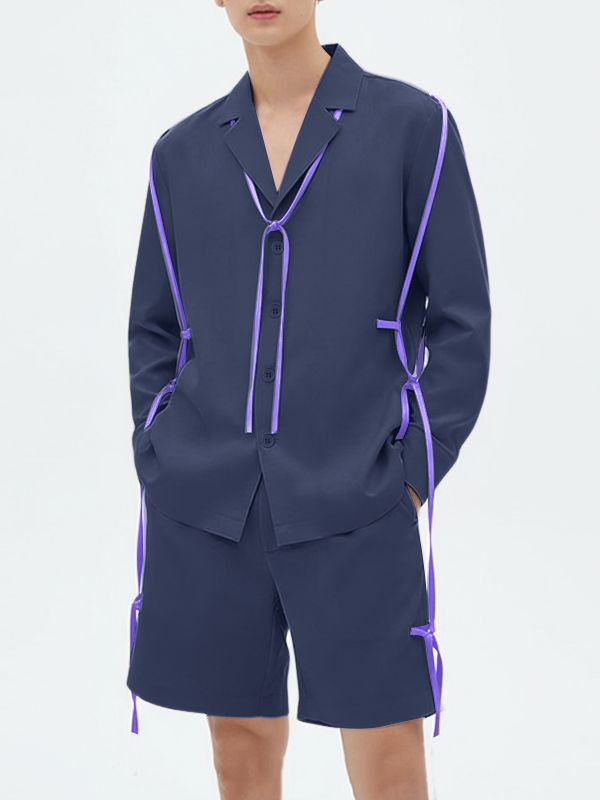 Men's Contrast Color Tie Rope Decor Design Two Pieces Outfit SKUL43785