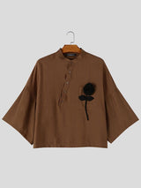 Men's Neo-Chinese Romantic Art Exhibition 3D Rose Flower Mandarin Collar Cropped Shirt SKUL85968