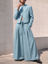 Men's Avant-Garde Zen Cropped Mandarin Collar Two Pieces Outfit SKUL77982