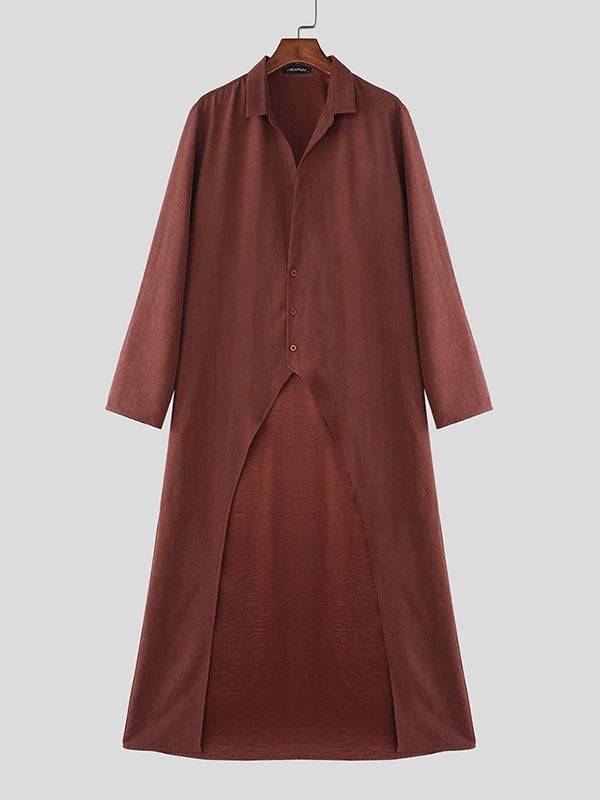 Men's Solid Color Long Hem Long Sleeve Shirt SKUL30804